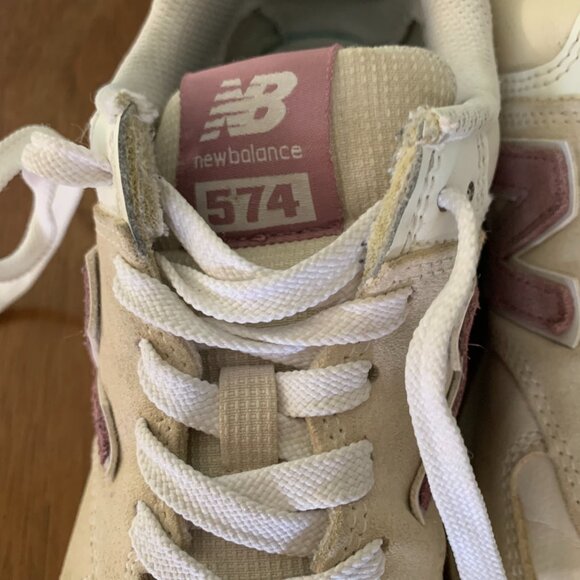 New Balance #574 Sneakers Color: Linen with Light Purple/Mauve - Picture 2 of 6